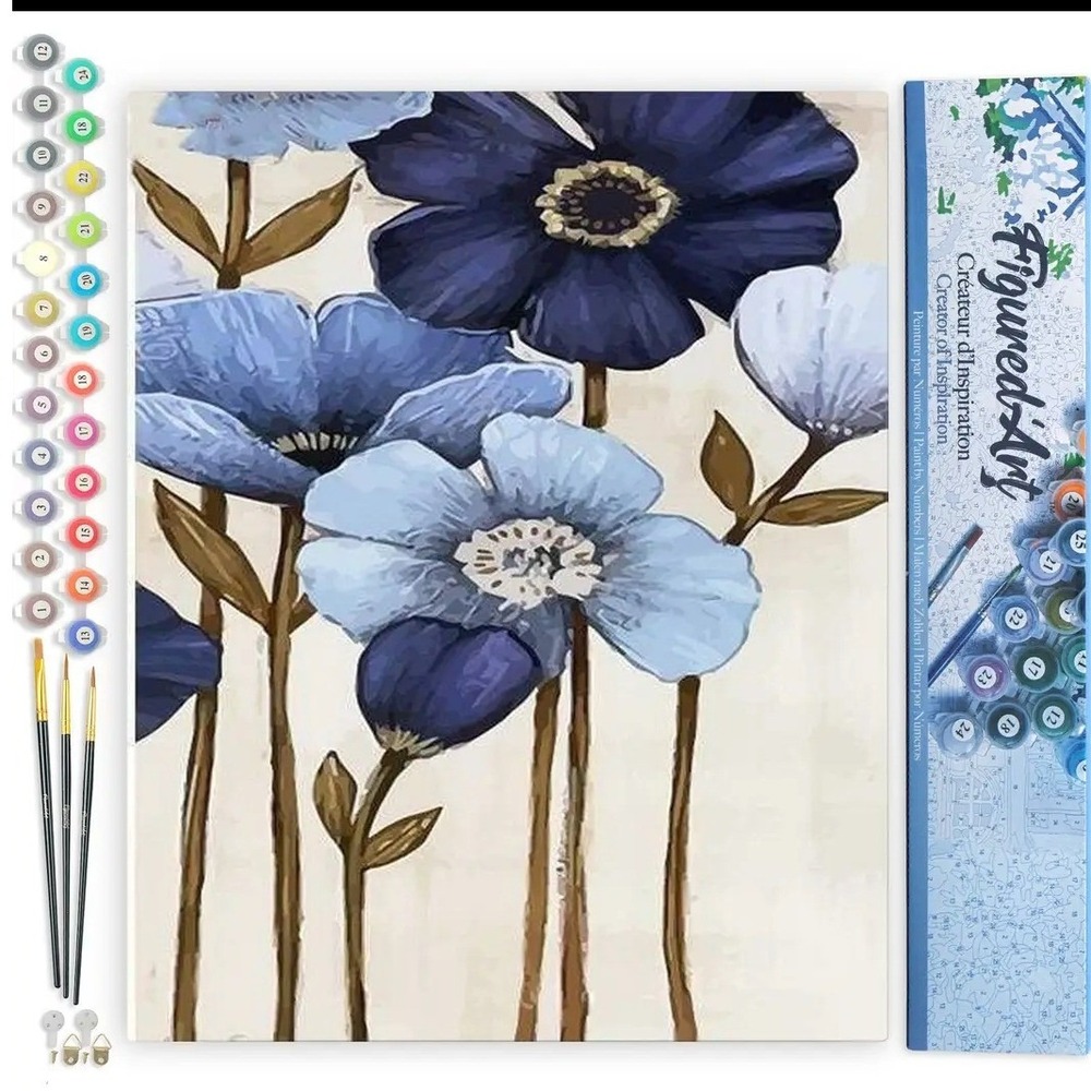 Figured'Art Blue Poppies Paint by Numbers Kit 16x20 DIY‎ Canvas